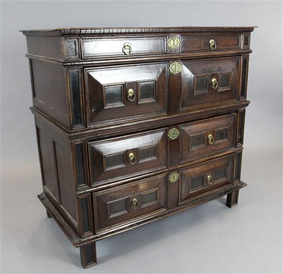 An early 18th century oak chest, W.3ft 8in. D.2ft H.3ft 10in.